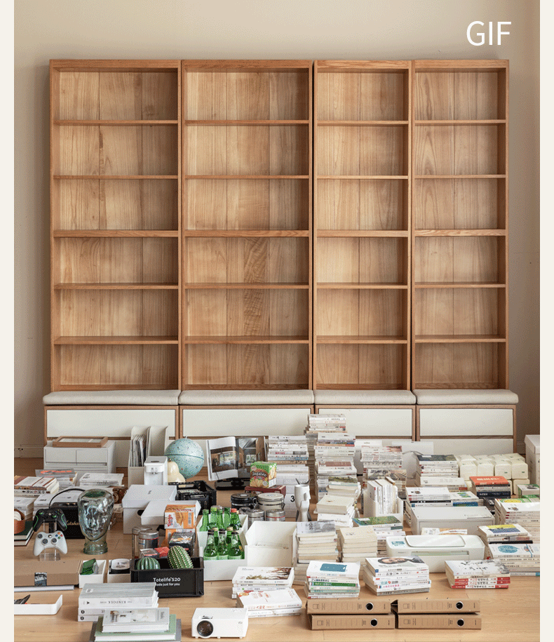 Oak Solid Wood Cream Style Bookcase