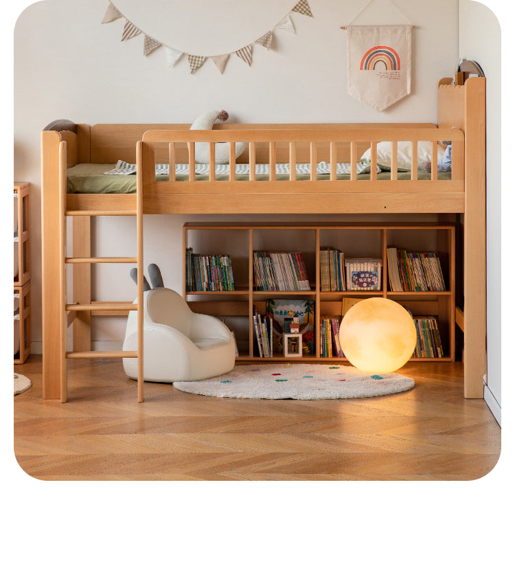 Beech Solid Wood Children's with Light Guardrail Bed