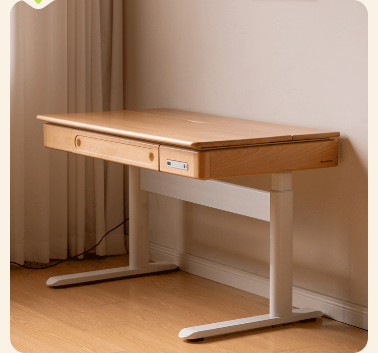 Beech Solid Wood Children's Study Desk with Electric Lift