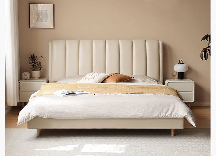 First-layer cowhide bed light luxury _)