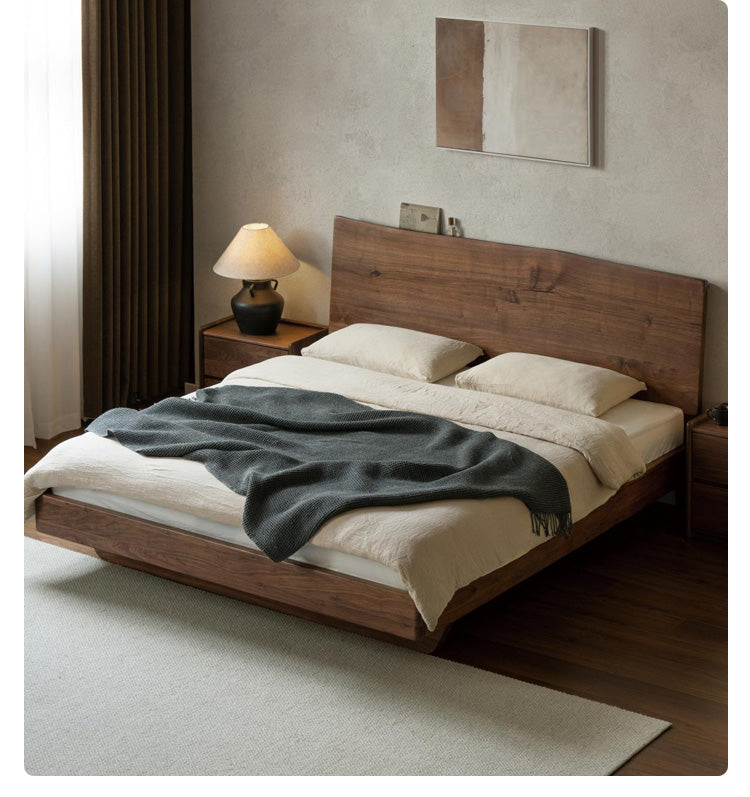 Black Walnut solid wood bed Wabi-sabi style