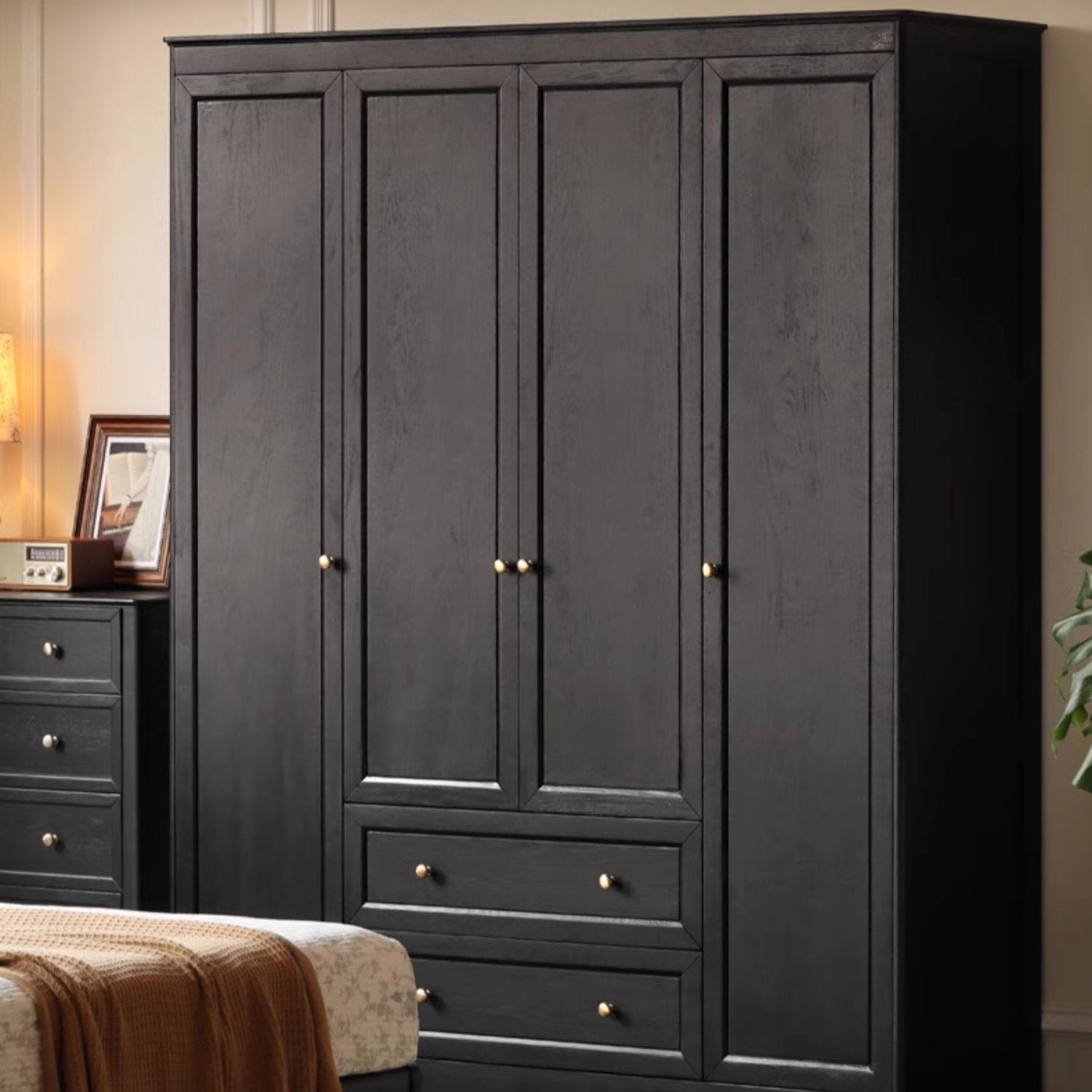 Oak Solid Wood American Style Open Door Wardrobe