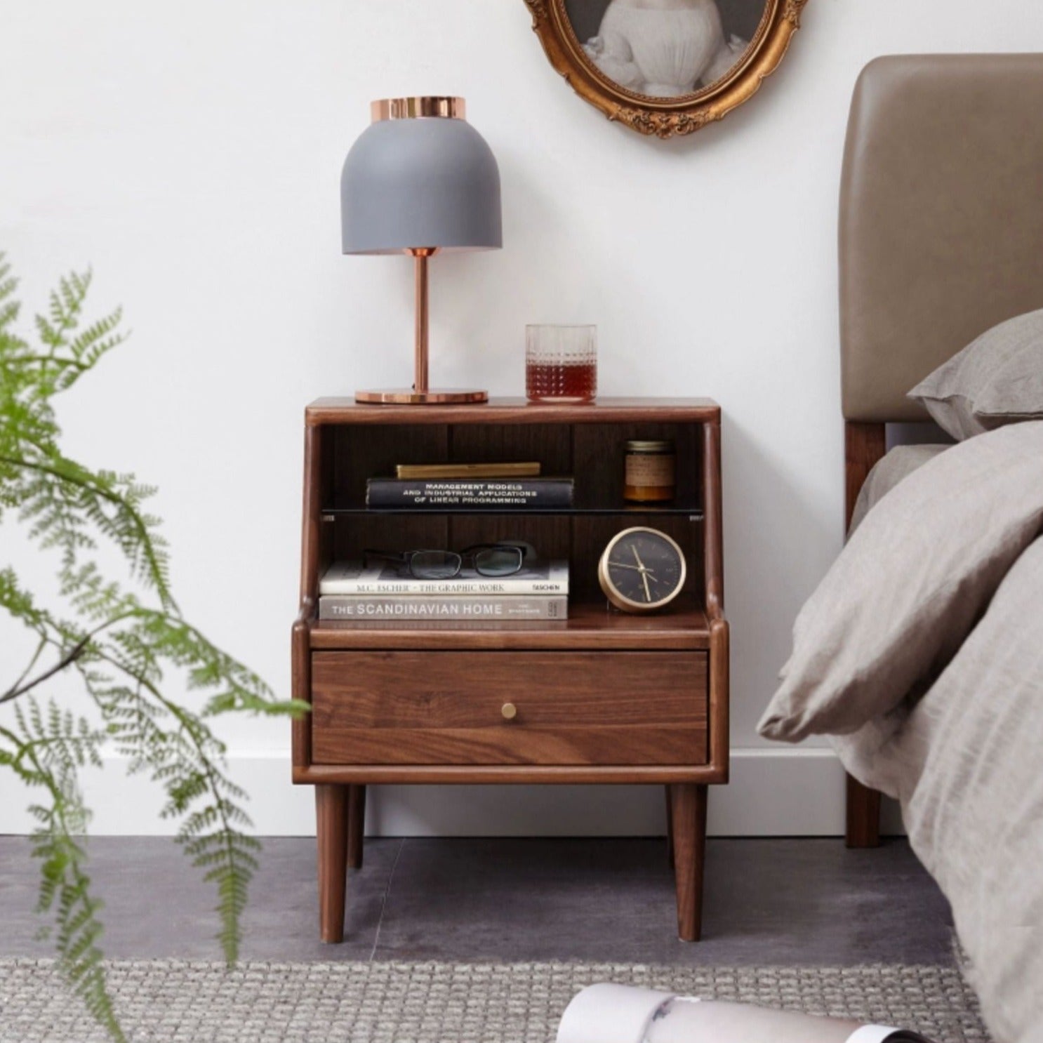 Black walnut solid wood art nightstand bedroom storage cabinet-