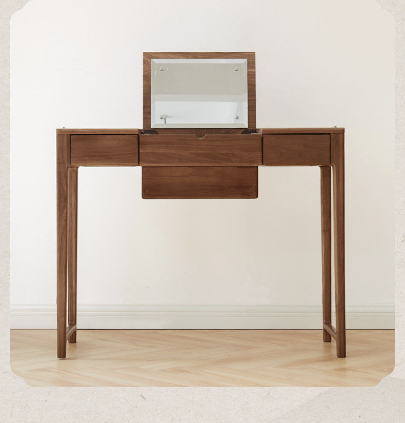 Black Walnut, Ash Solid Wood Flip Vanity Table.