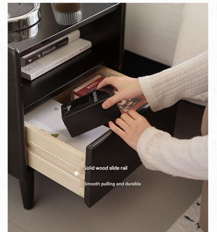 Rubber Solid Wood Modern Black Nightstand