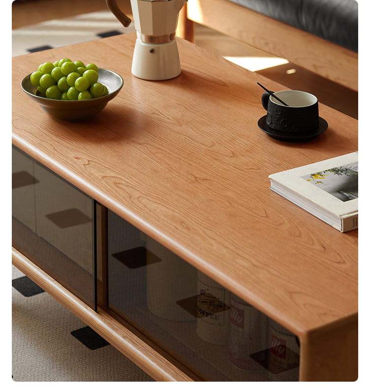 Cherry Wood Coffee Table with Drawer,