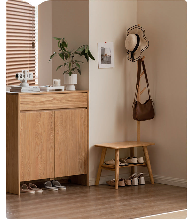 Oak Solid Wood Shoe Stool with Hanger Cabinet