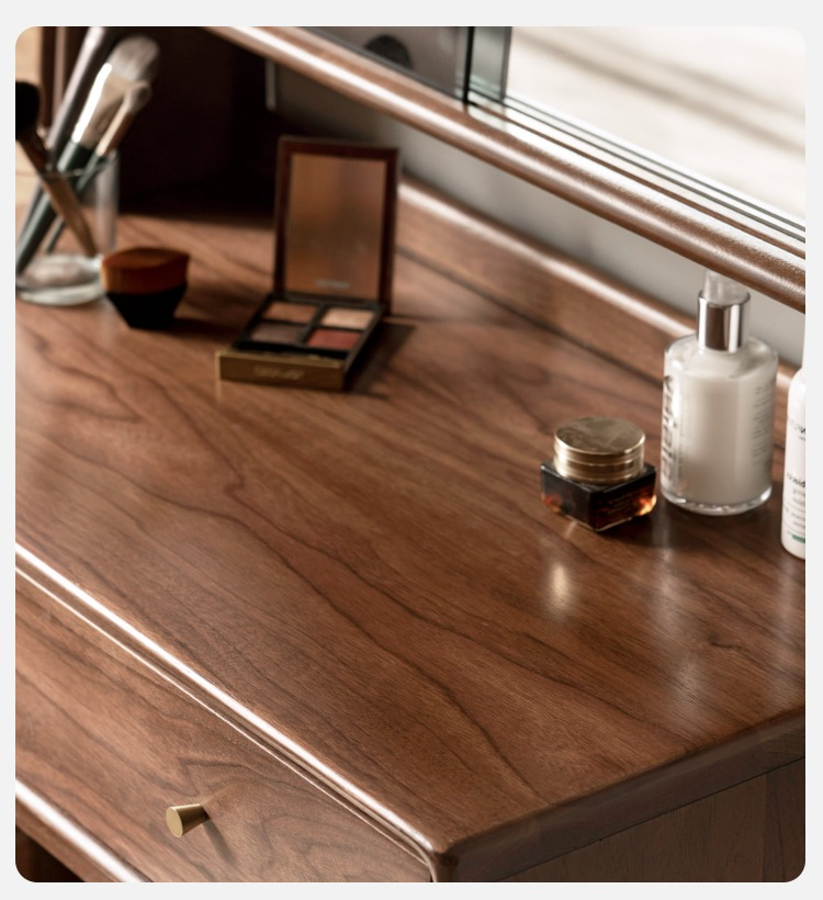 Black Walnut Mirror Dressing Table Storage Makeup Table"