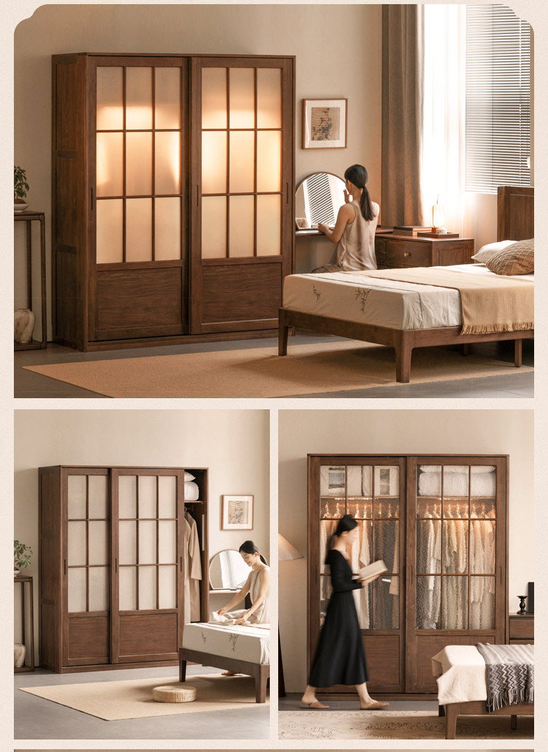 Black Walnut Solid Wood Wardrobe with Aesthetic Design