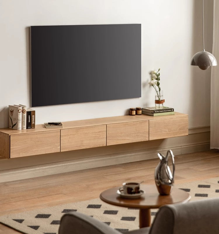 Poplar, Oak Solid Wood TV Cabinet Minimalist Light Suspended