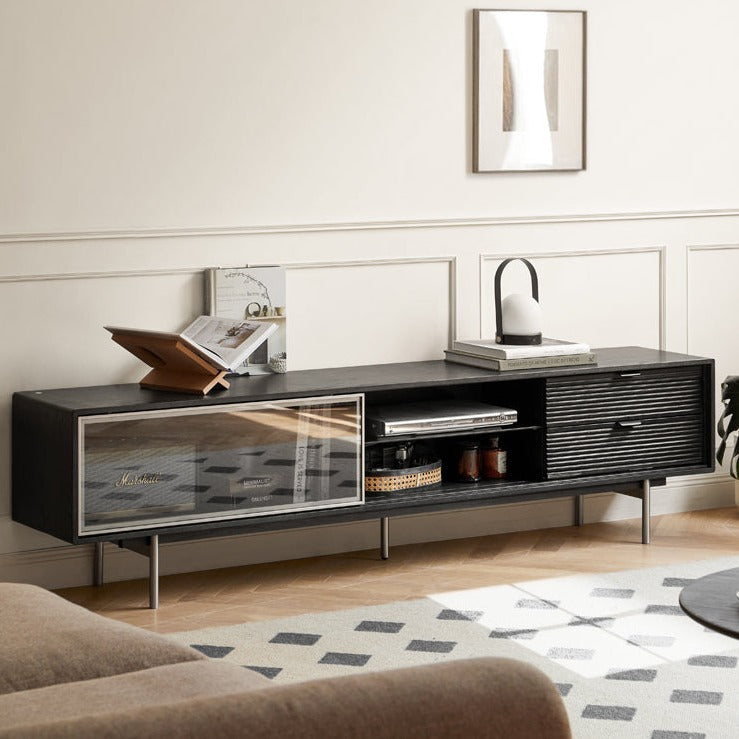 Oak Solid Wood TV Cabinet Modern Black "