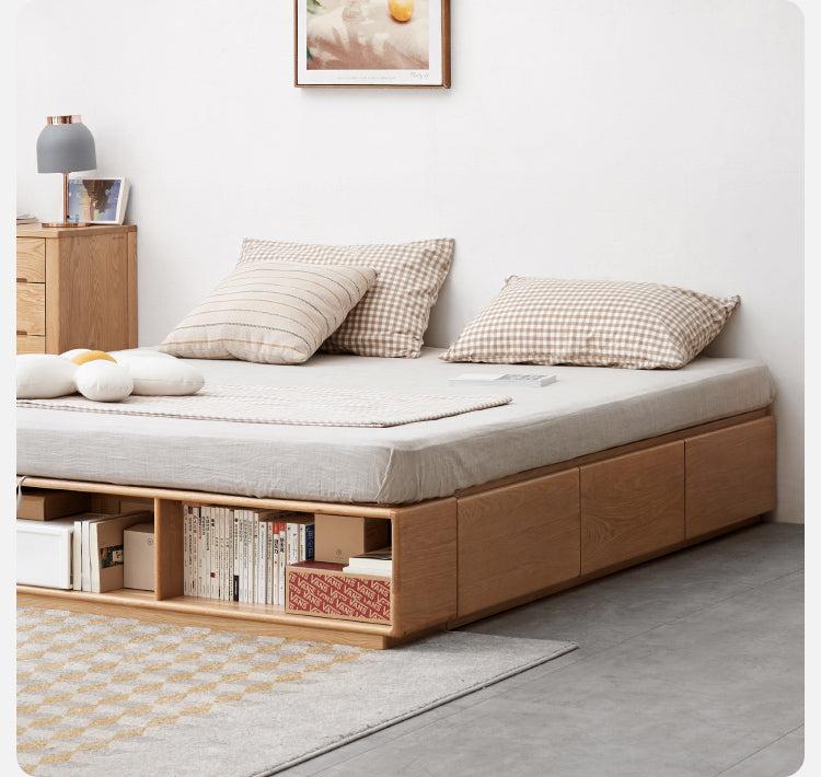 Oak solid wood platform bed, headboard-free box bed<