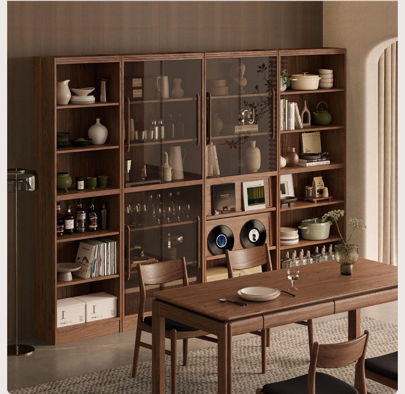 Black Walnut, Oak Solid Wood Floor-Standing Bookcase with Luxury Storage Cabinet