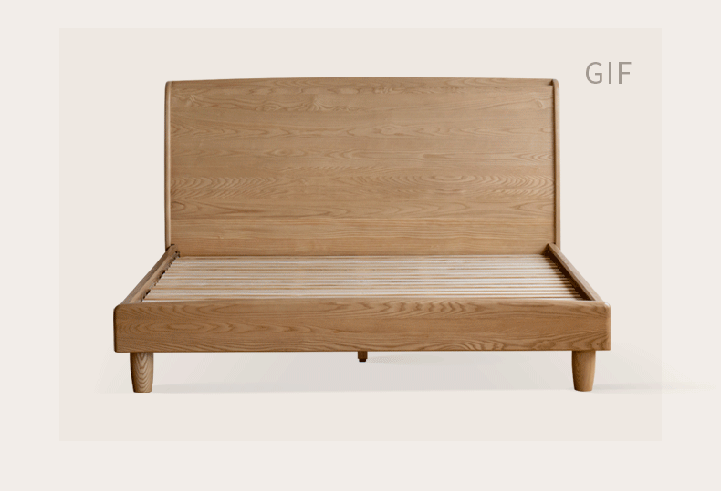 Ash Solid Wood High Backrest Large Bed