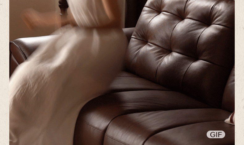 Genuine Leather American Retro High-Back Sofa with Checkerboard Black Bear Pattern