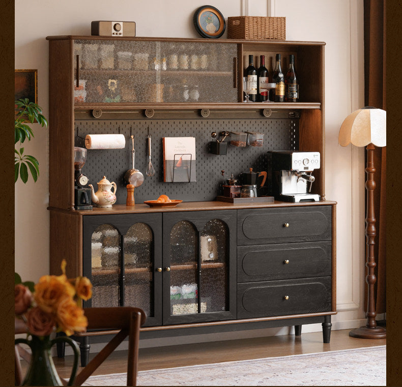 Ash Solid Wood Sideboard with American Retro Style and Storage Cabinet