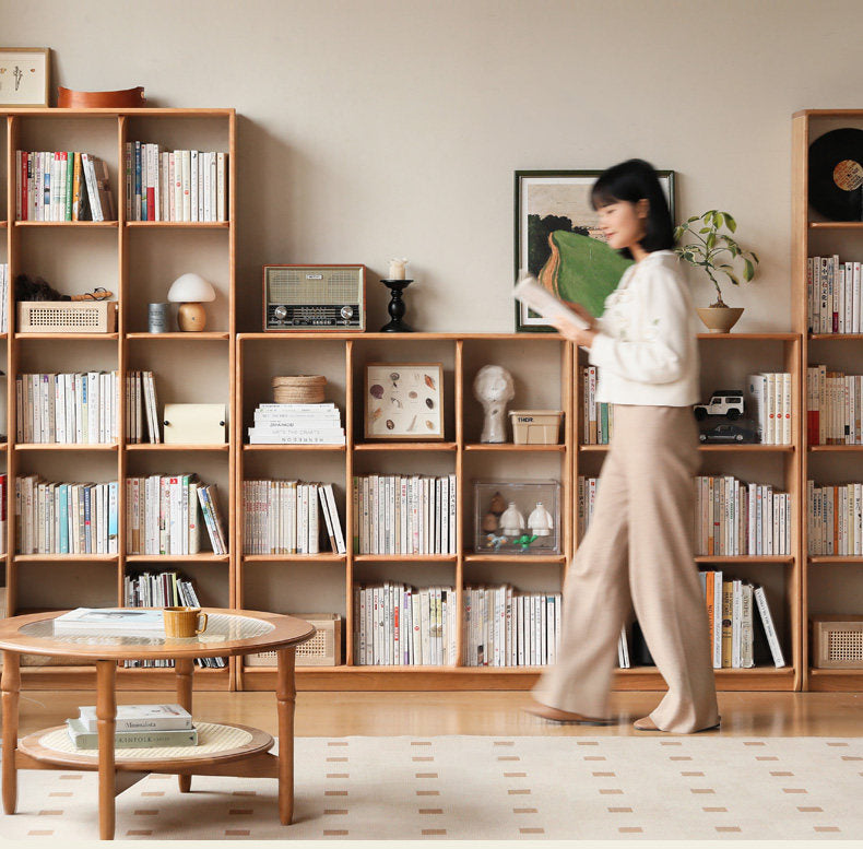Cherry Solid Wood Freely Combinable Bookshelf with Floor-Standing Grid Design