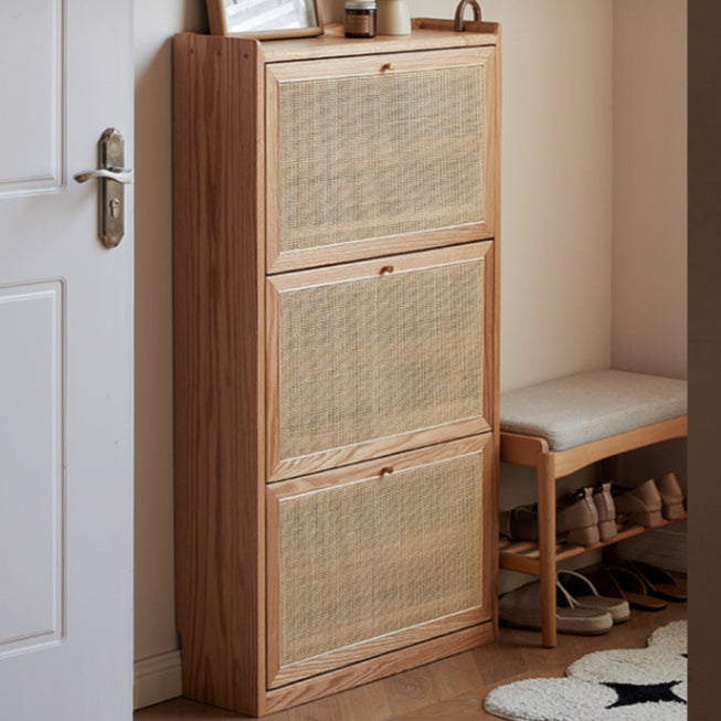 Oak Solid Wood Ultra-Thin Flap Door Rattan Shoe Cabinet