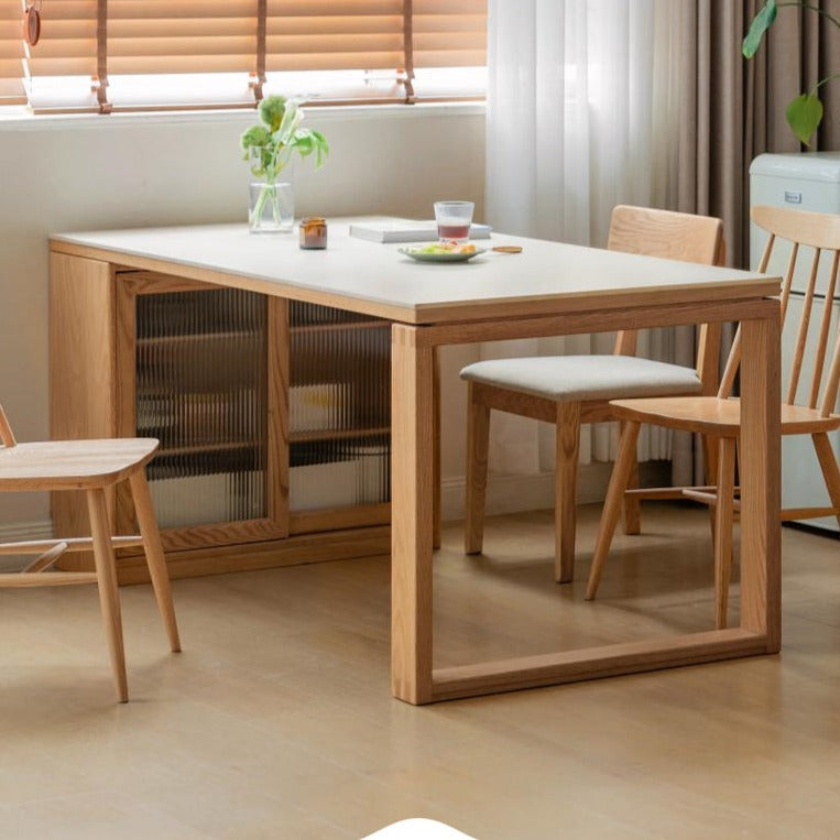 Oak Solid wood slate dining table and storage cabinet integrated )