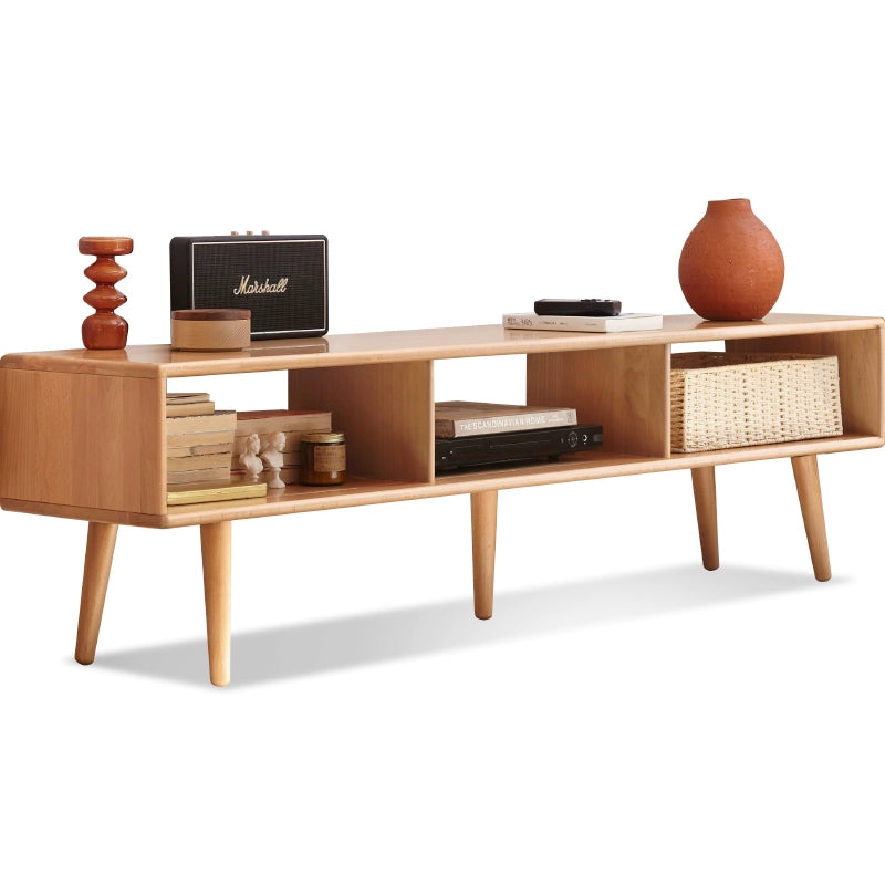 Beech solid wood TV cabinet open storage-