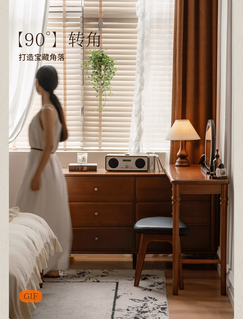 Poplar Solid Wood French Retro Style Dressing Table