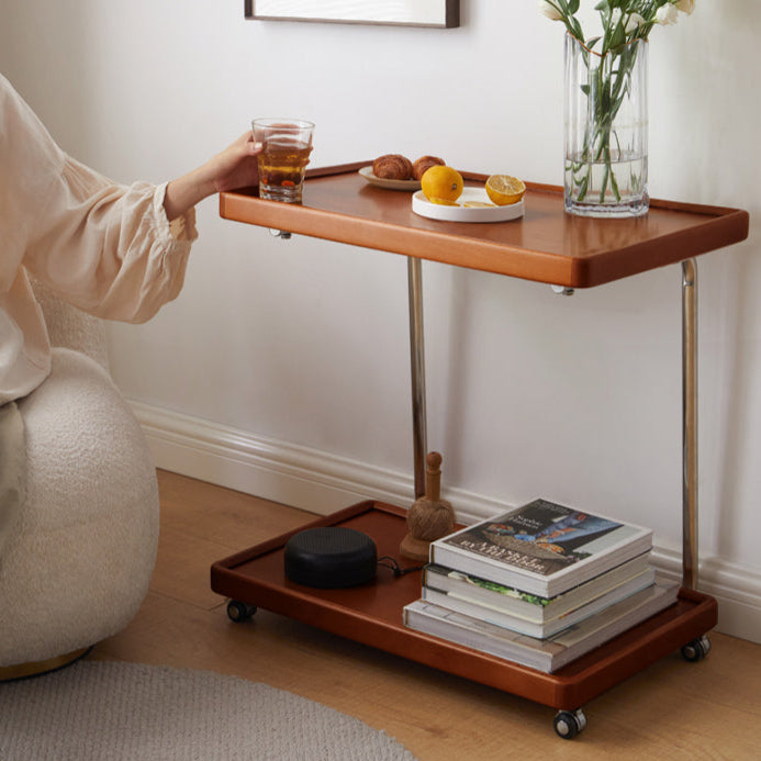 Poplar C-type modern double-layer mobile side table