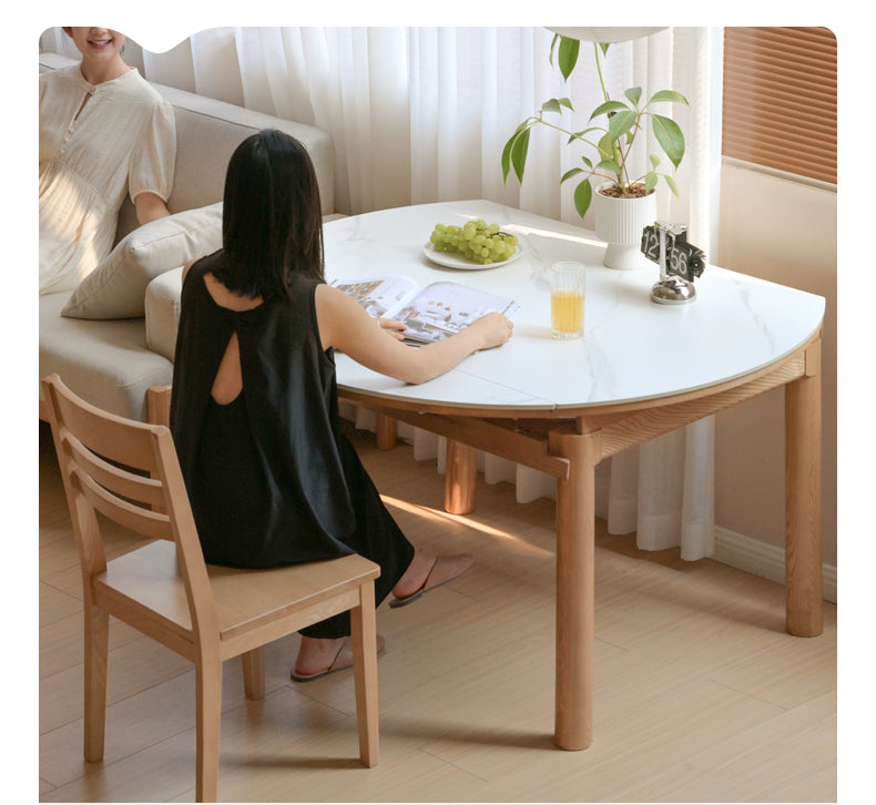 Ash solid wood retractable rock plate dining table