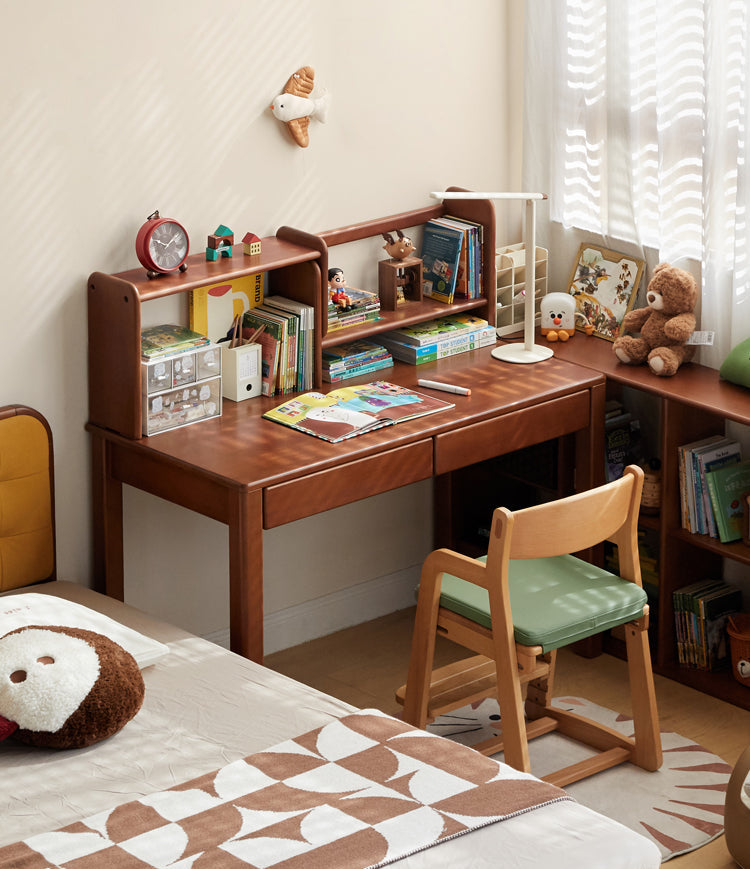 Poplar Solid Wood Children's Study Table Bookshelf Integrated