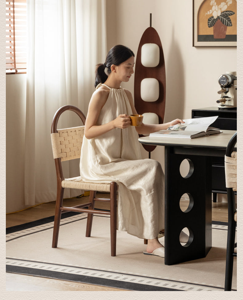 4pcs Solid RubberWood Dining Braided Chair Retro Vintage Style