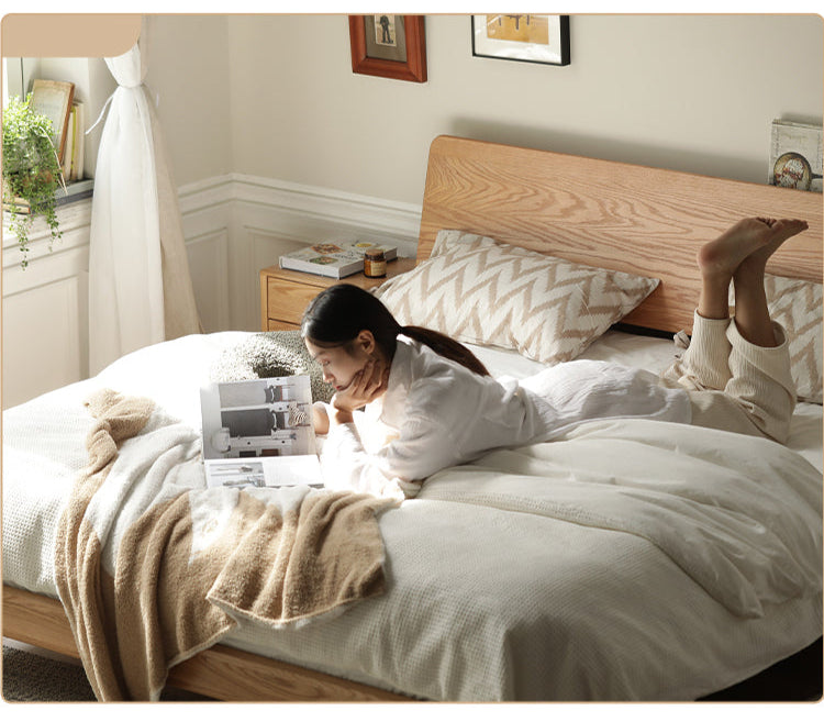 Oak solid wood soft light with bookshelf Bed