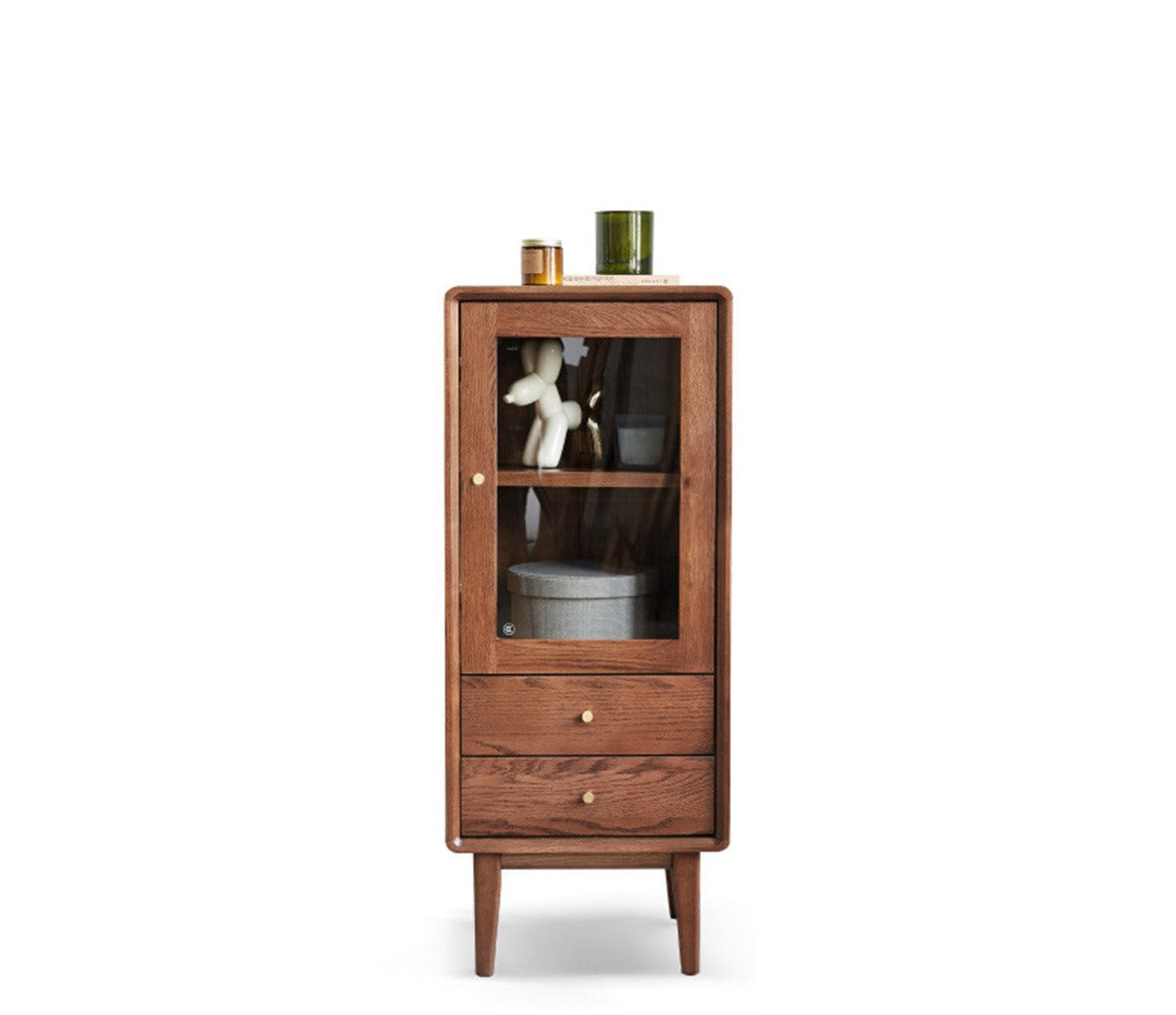 Oak Solid Wood Side Cabinet, walnut color-