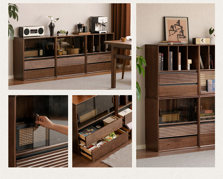 Golden Sandalwood Solid Wood Wall-Mounted Bookcase with Free Combination Grid Design