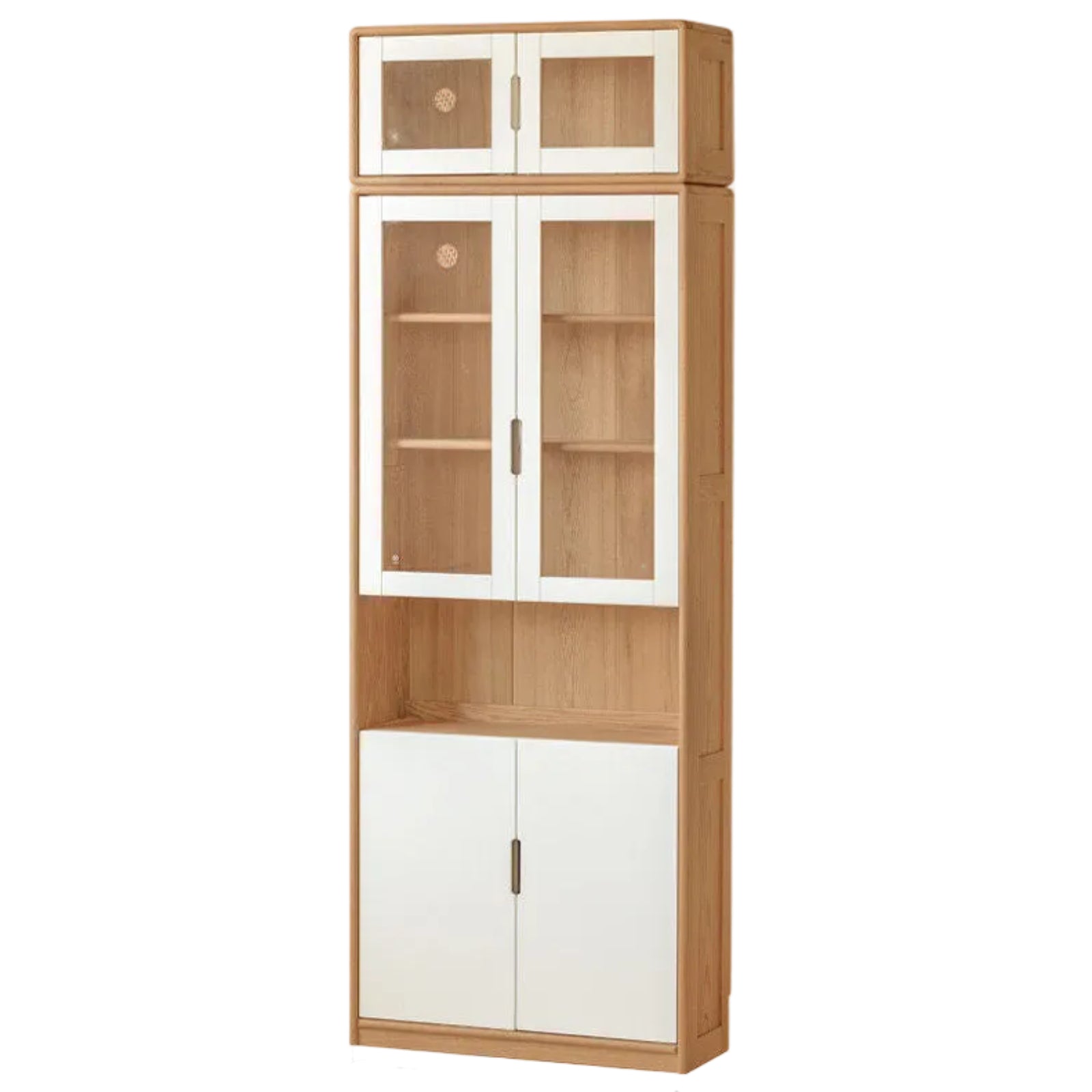 European Beech, Oak Solid Wood Floor-Standing Bookshelf with Glass Door Display