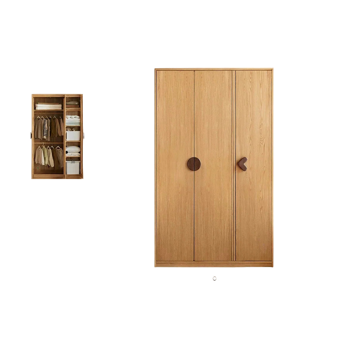 Oak Solid Wood Kids Wardrobe Armoire with Open Shelf and Drawer Combo