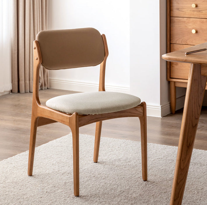 Set 4 pcs Cherry Solid Wood Vintage Dining Chairs Soft Bags Backrests