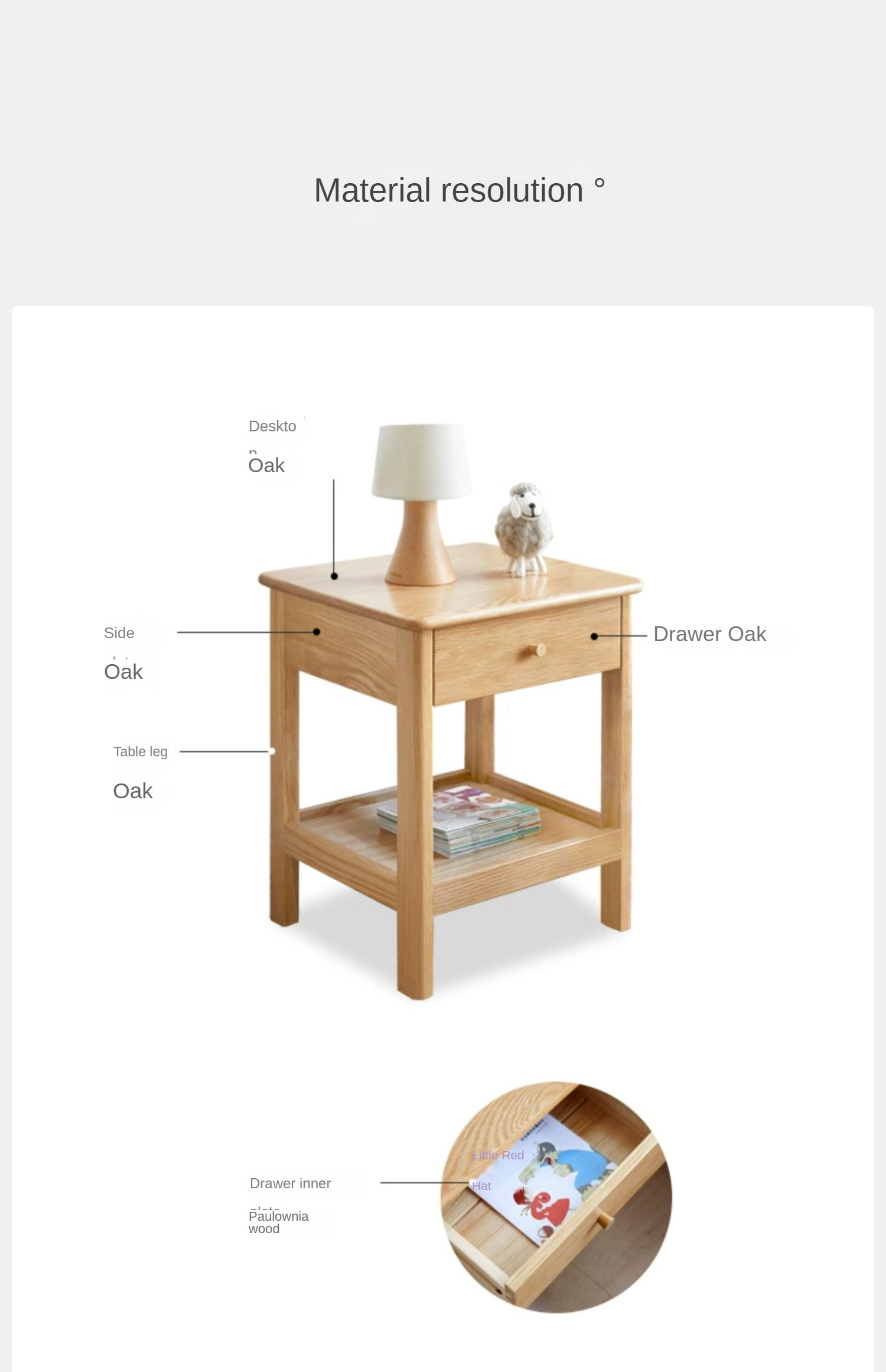 Oak solid wood nightstand Single drawer"