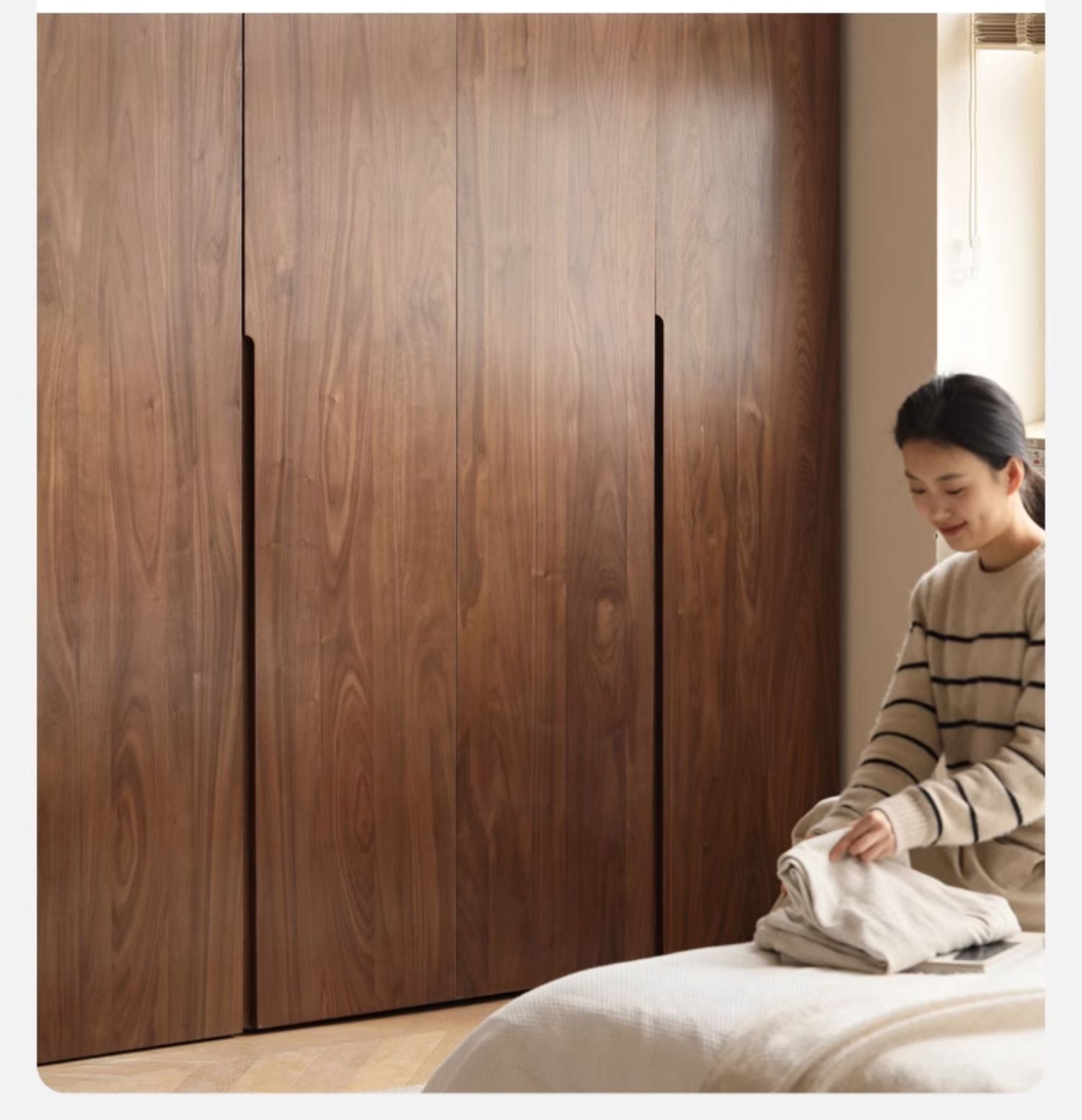 Black Walnut Solid Wood Wardrobe Double Door::