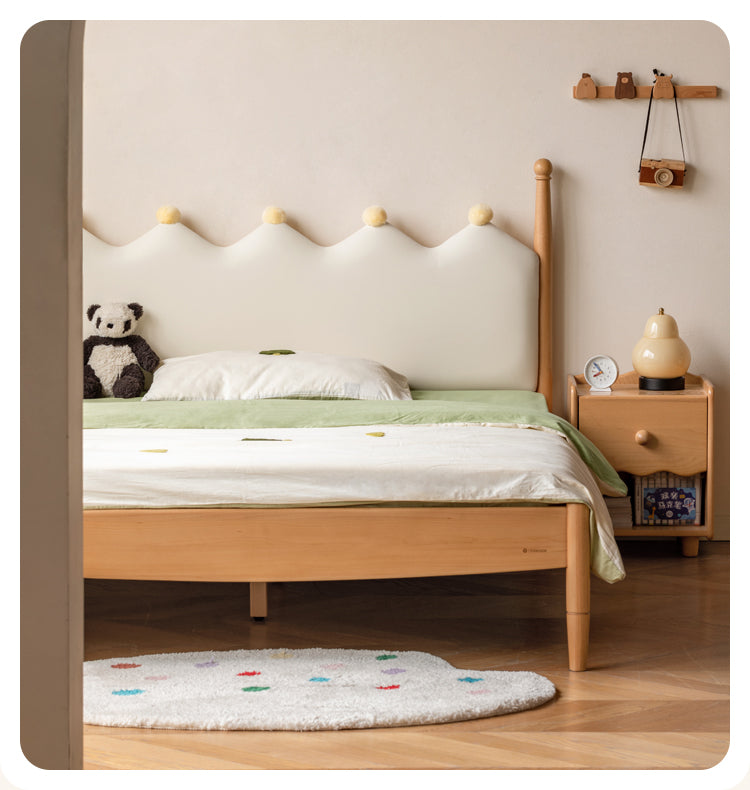 Beech Solid Wood with organic leather Modern Children's Girl Princess Bed<