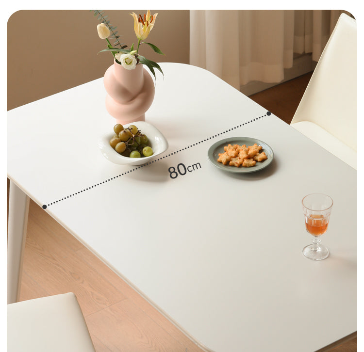 Rubber solid wood white cream style rock board dining table