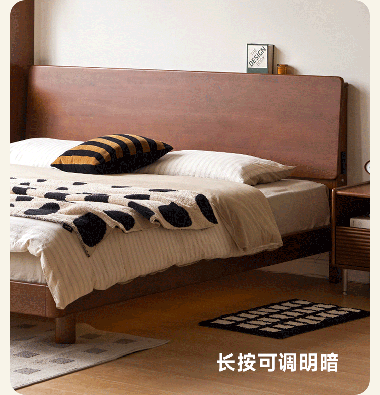 Rubber Solid Wood Antique color Bed