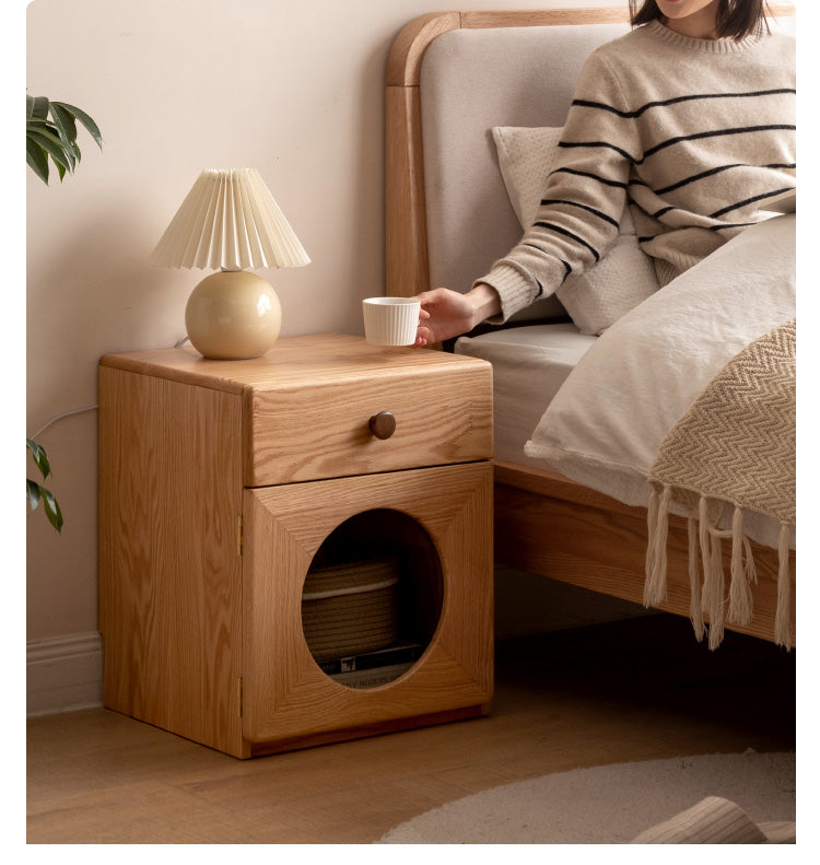 Oak solid wood cat nest pet cabinet nightstand"