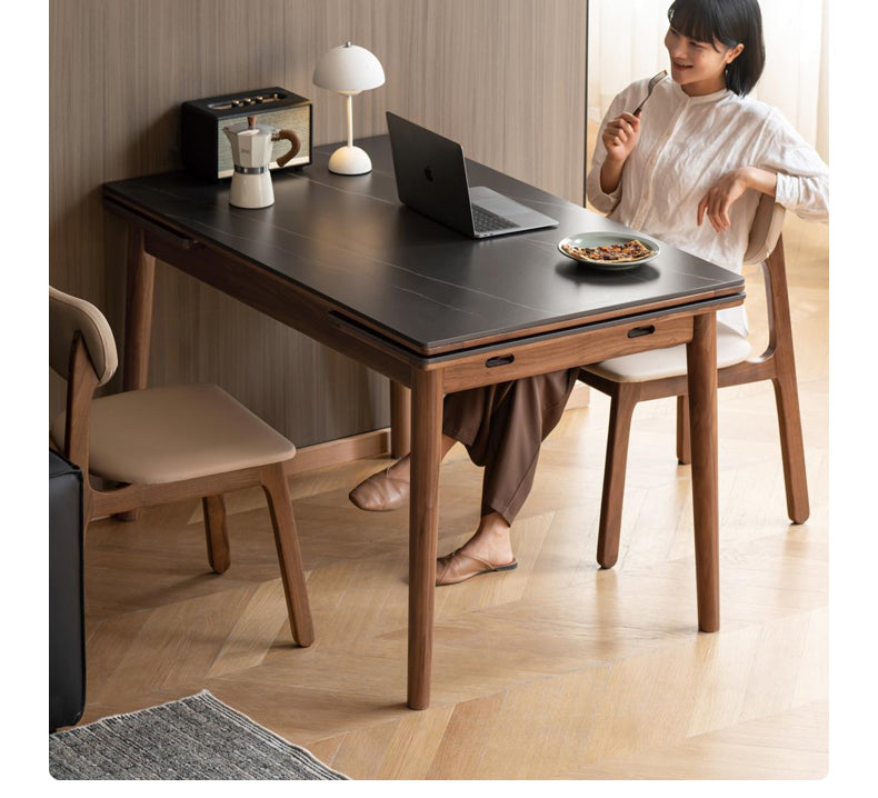 Black Walnut Solid Wood Rock Plate Foldable Dining Table