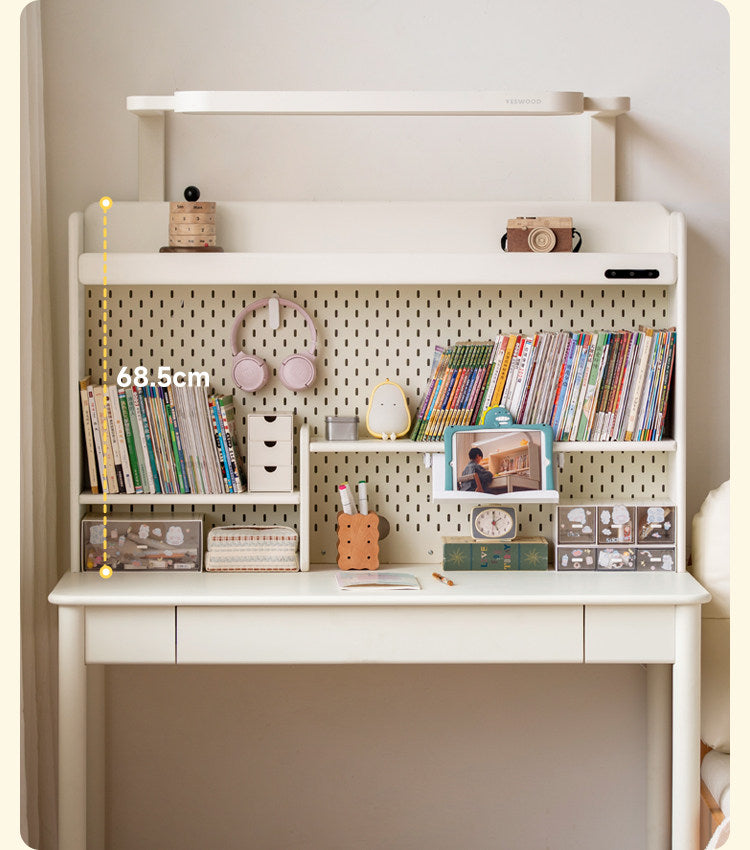 Solid Rubberwood Kids Elevated Learning Cream Drawer Table
