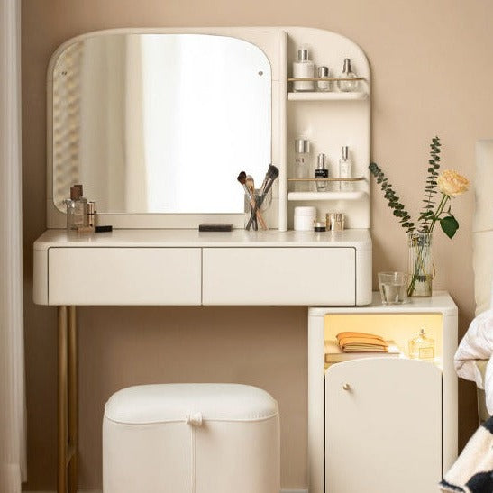 Poplar Solid Wood Dressing Table, Storage Cabinet Cream -