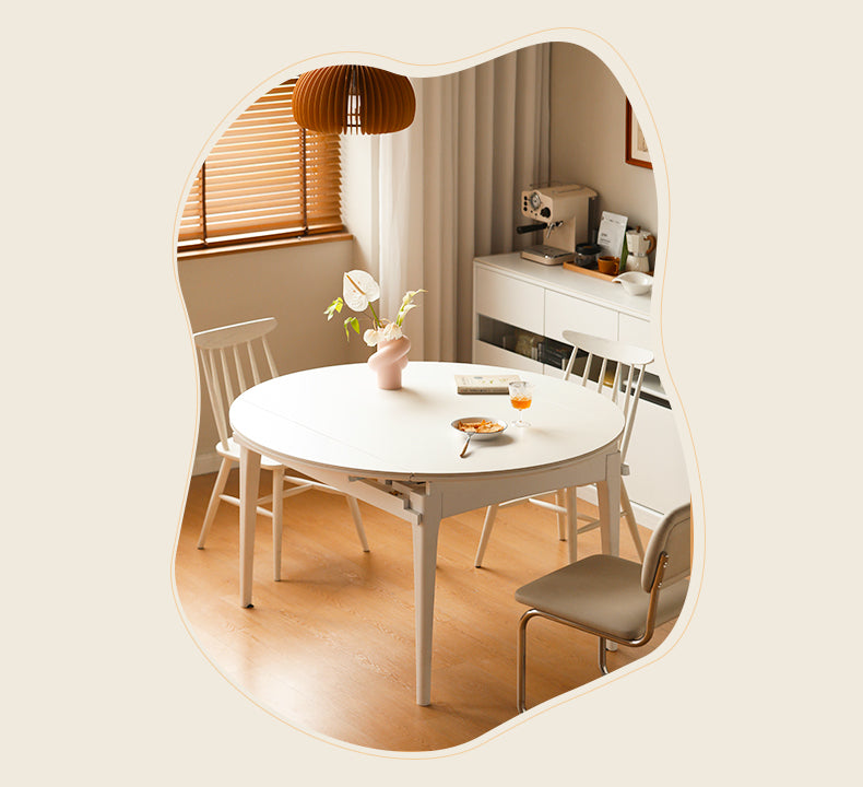 Rubber wood Folding Retractable Round Rock Plate Dining Table