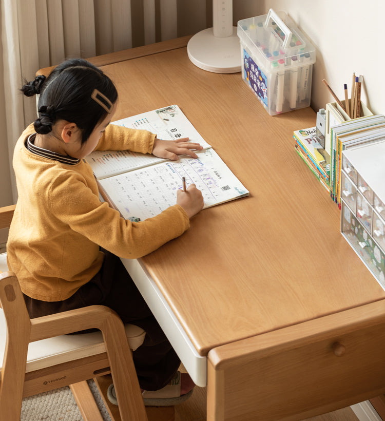 Beech solid wood bookshelf integrated children's desk