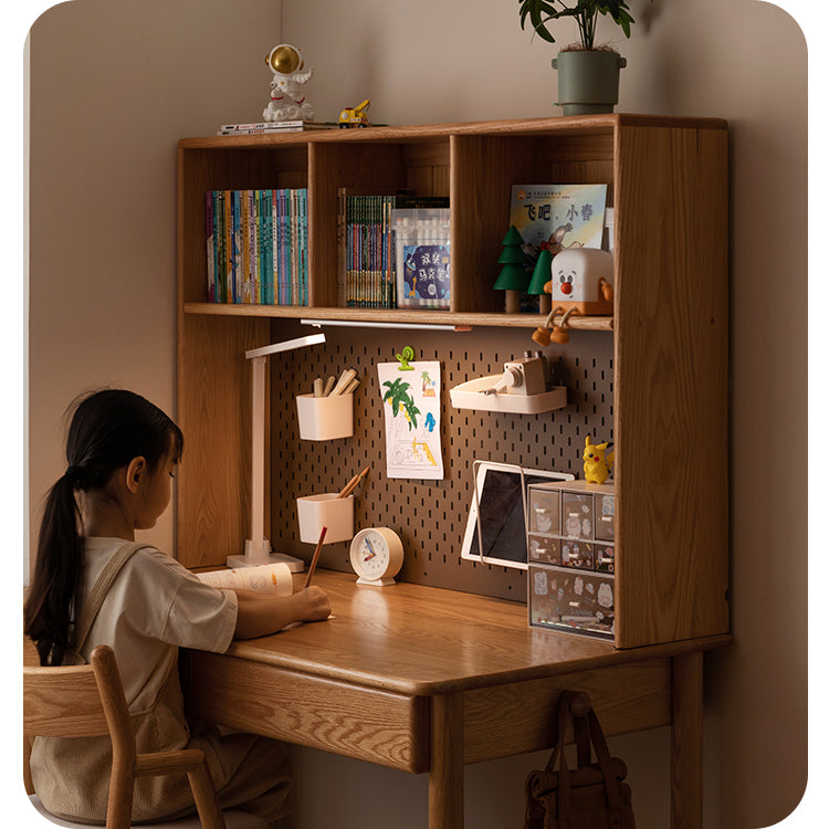 Beech, Oak Solid Wood Study Desk with Shelf