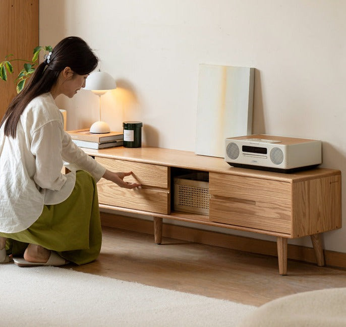 TV stand sliding doors Oak solid wood"