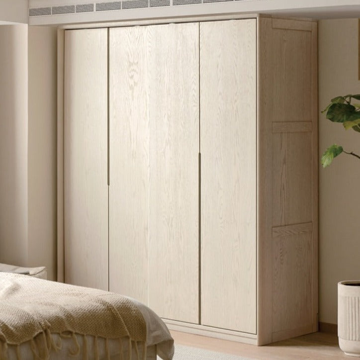 Oak solid wood cream wardrobe sliding door-