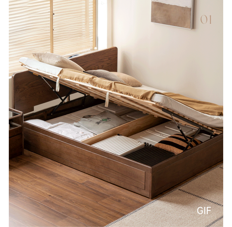 Oak Solid Wood Modern Simple Double Storage Box Bed